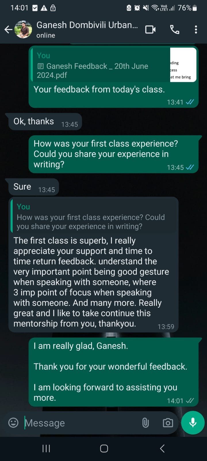 Ganesh testimonial