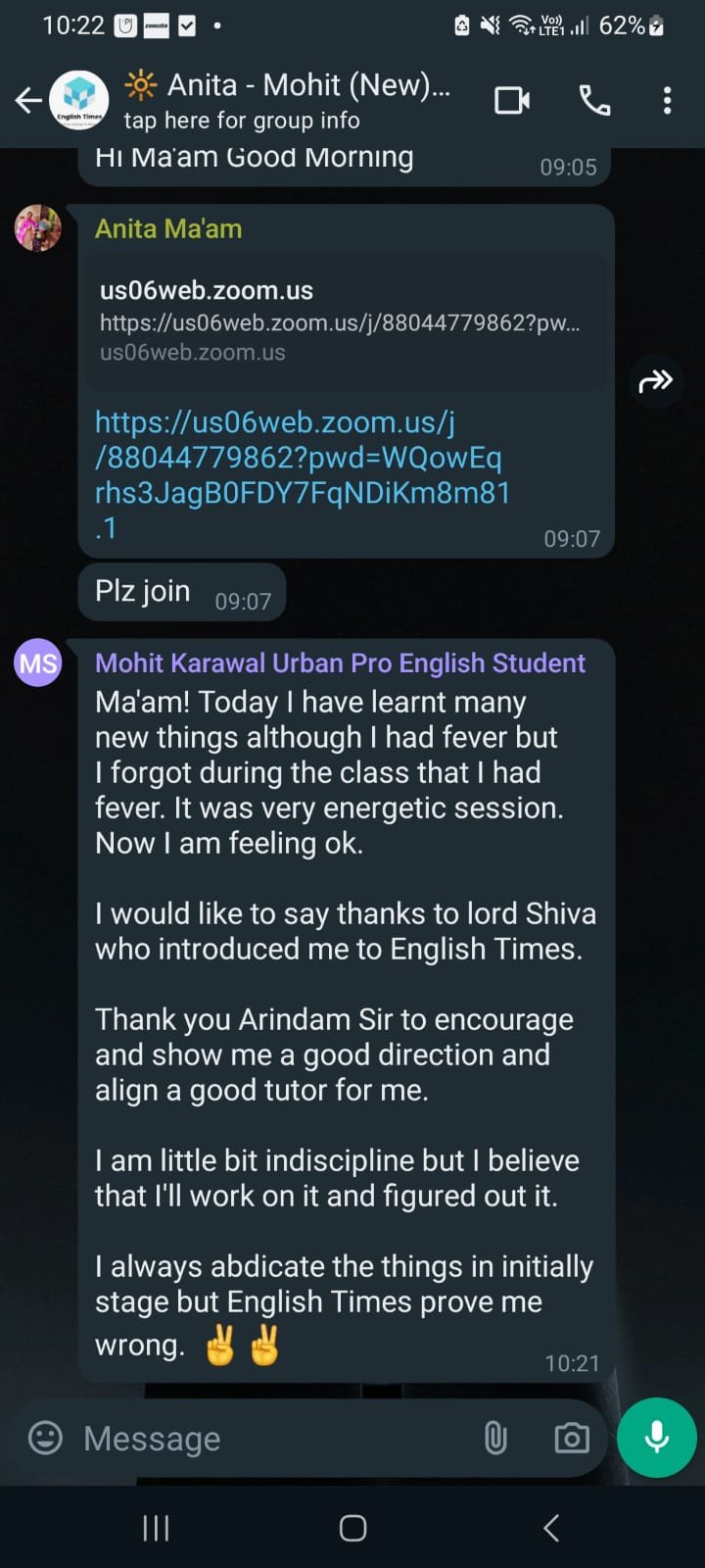 Mohit Karawal feedback